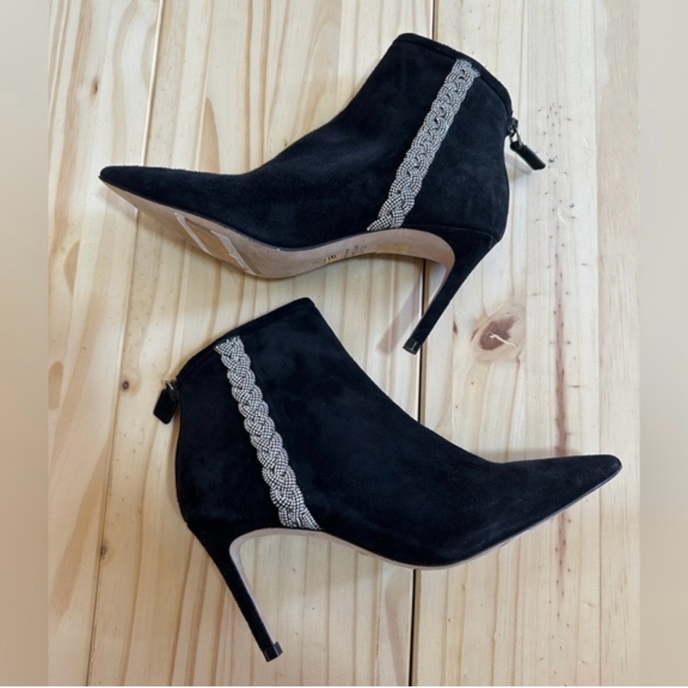Stuart Weitzman Black Booties with Silver Detailing
